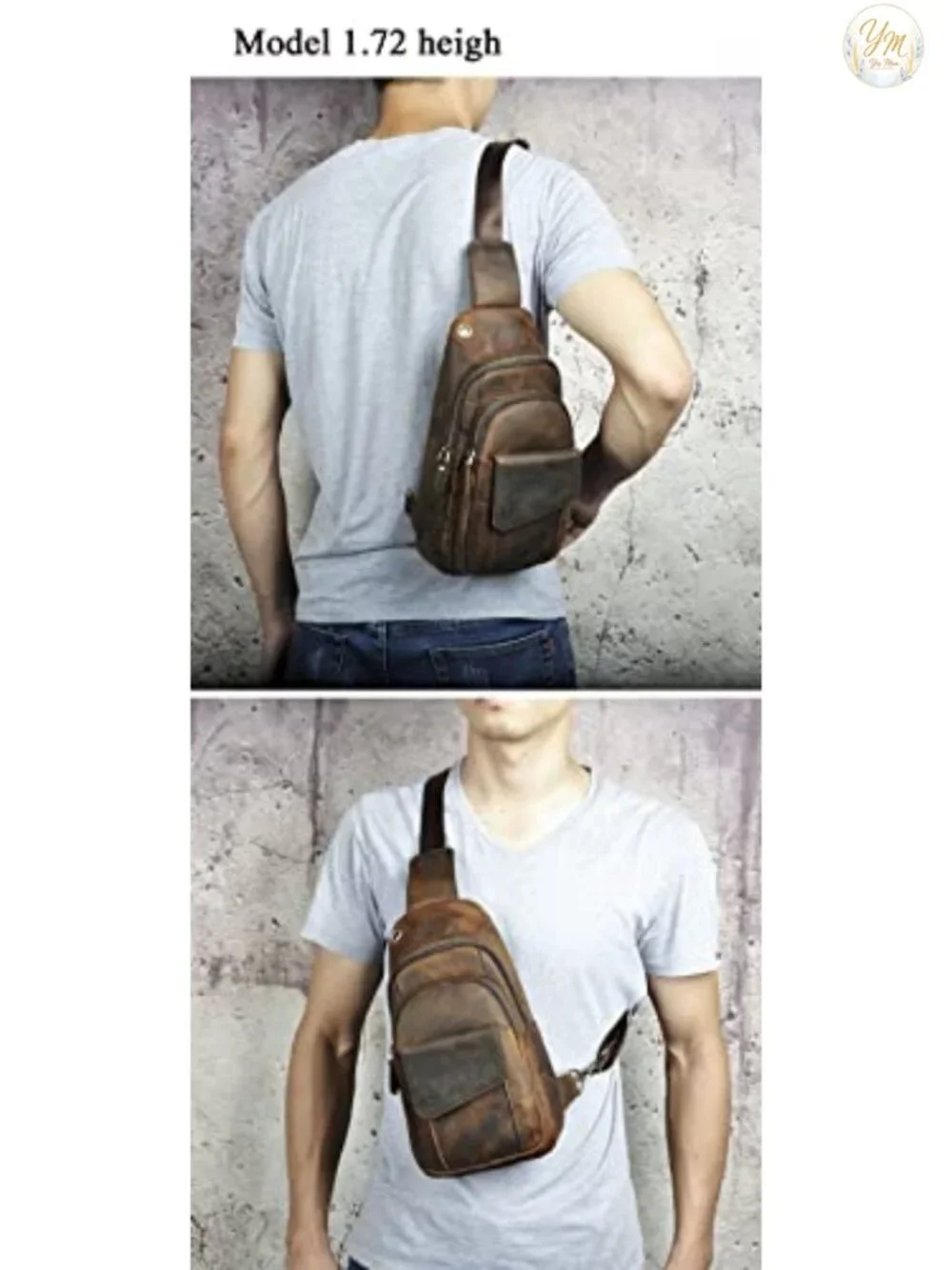 Genuine Leather Crossbody Sling Bag for Men Outdoor Travel Hiking Casual